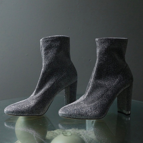 Michael Kors Mandy Sock Glitter Stretch-Knit Ankle Booties Size 8.5 Y2K  Silver - Picture 8 of 10